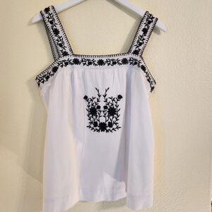 INC White top with black embroidery embellishment